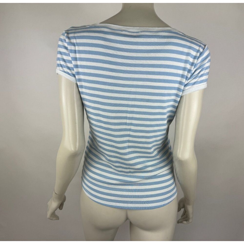 Frame Le Button V-Neck Striped Tee Women‎ S EUC Supima Cotton Striped Stretch - Picture 2 of 10
